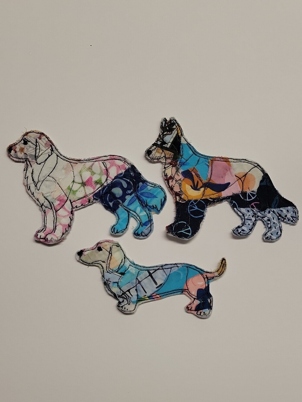 Handmade Dog Patches Set of 3 Embroidery Scrap Fabric Sew On Applique Boho